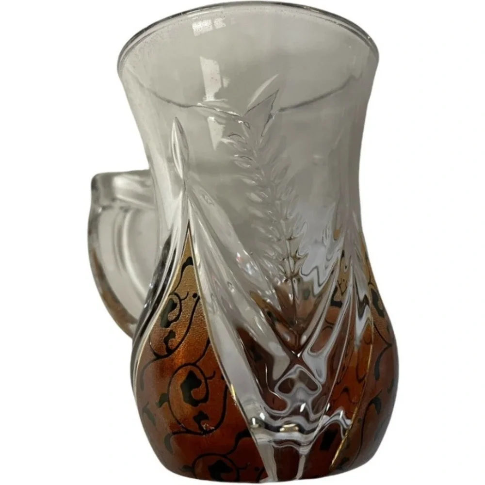 Turkish  Tea Set  Clear Amber Etched Glass 12pc Set